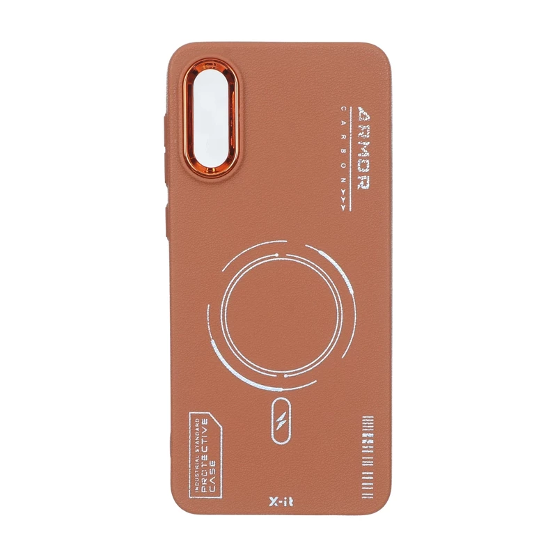 قاب Armor لنز متال Texture طرح مگ سیف Samsung Galaxy A02 / M02 - قهوه ای