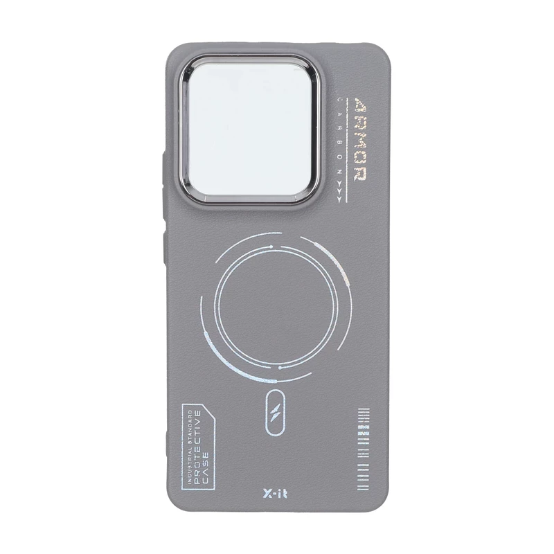 قاب Armor لنز متال Texture طرح مگ سیف Xiaomi Poco M7 Pro 5G - خاکستری
