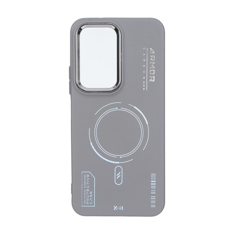 قاب Armor لنز متال Texture طرح مگ سیف Xiaomi Poco M7 4G - خاکستری