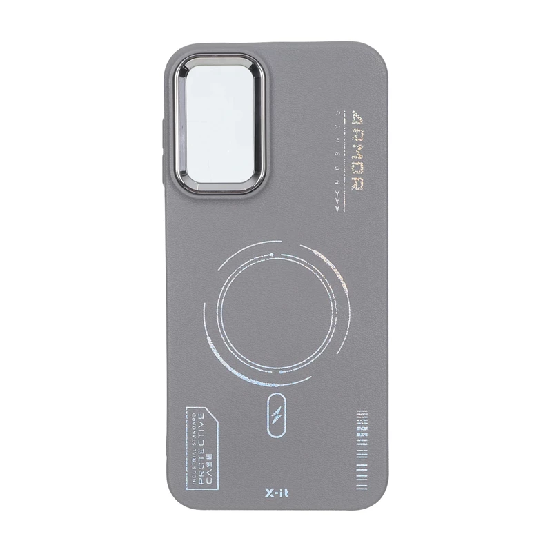 قاب Armor لنز متال Texture طرح مگ سیف Samsung Galaxy A14 - خاکستری