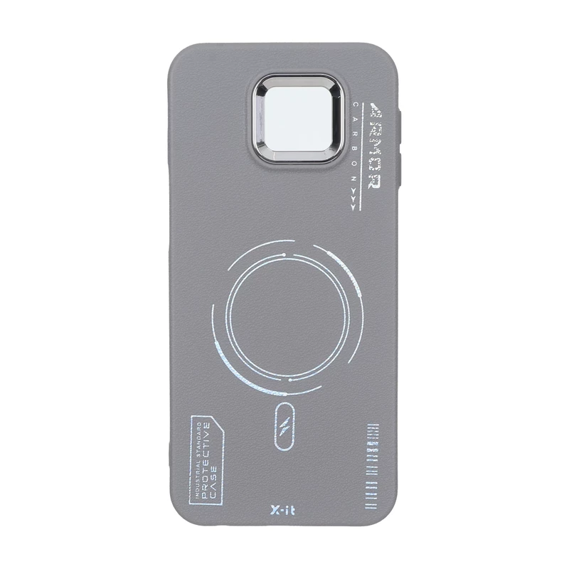 قاب Armor لنز متال Texture طرح مگ سیف Samsung Galaxy J4 Plus / J4 Prime / J4 Core / J410 - خاکستری