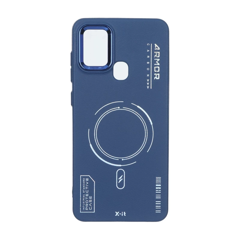 قاب Armor لنز متال Texture طرح مگ سیف Samsung Galaxy A21s - سرمه ای