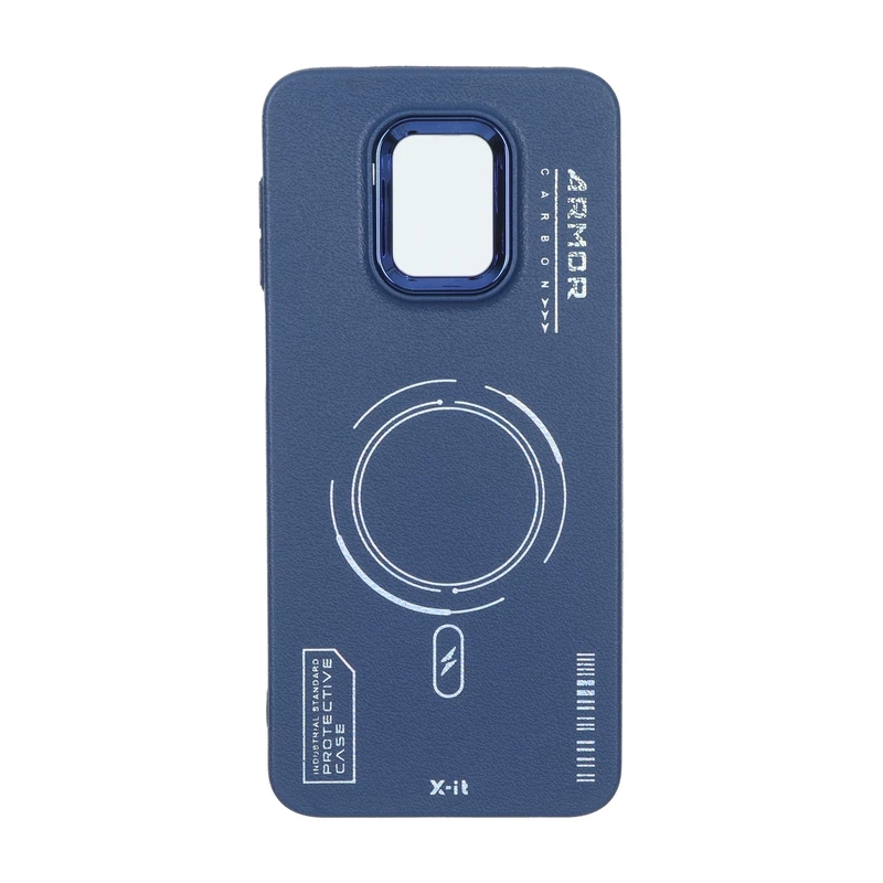 قاب Armor لنز متال Texture طرح مگ سیف Xiaomi Redmi Note 9S / Redmi Note 9 Pro / Redmi Note 9 Pro Max - سرمه ای