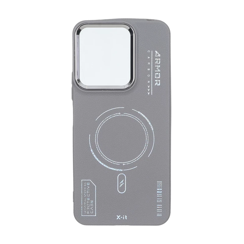 قاب Armor لنز متال Texture طرح مگ سیف Xiaomi Redmi 13C / Poco C65  - خاکستری