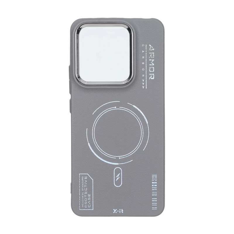 قاب Armor لنز متال Texture طرح مگ سیف Xiaomi Redmi Note 14 4G - خاکستری