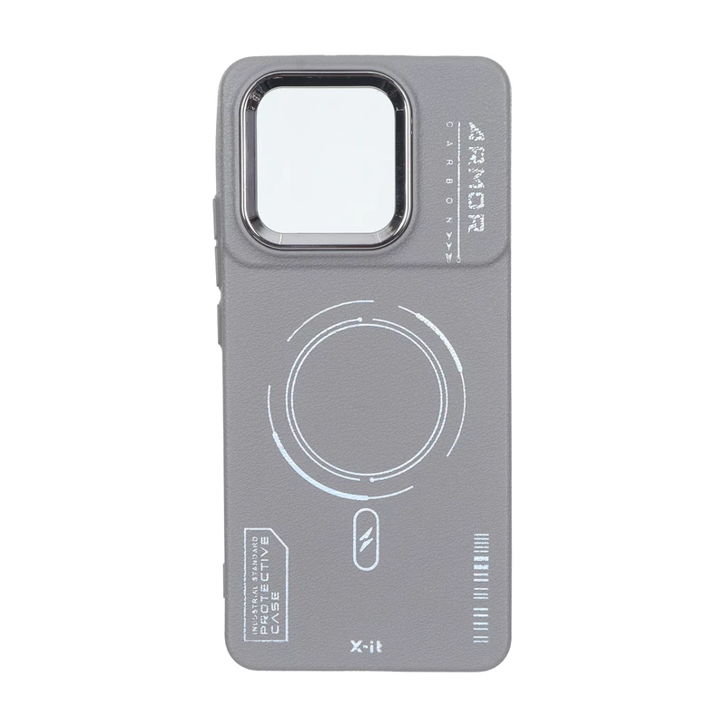 قاب Armor لنز متال Texture طرح مگ سیف Xiaomi Poco X6 Pro 5G / Redmi K70E - خاکستری
