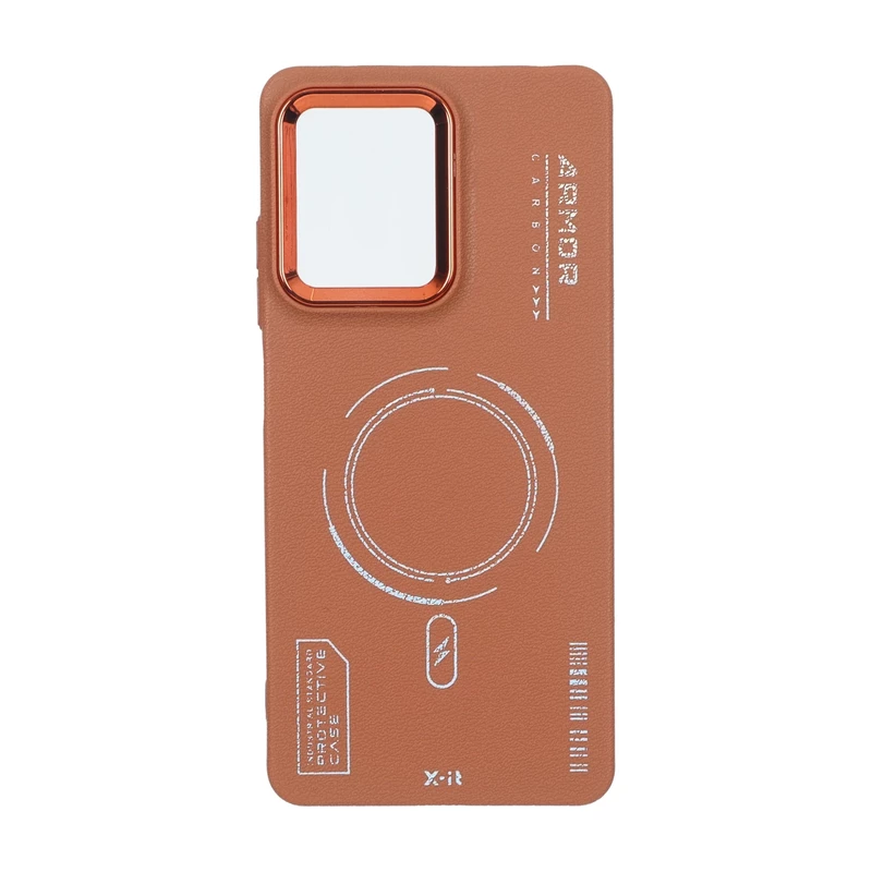 قاب Armor لنز متال Texture طرح مگ سیف Xiaomi Poco X5 Pro 5G - قهوه ای