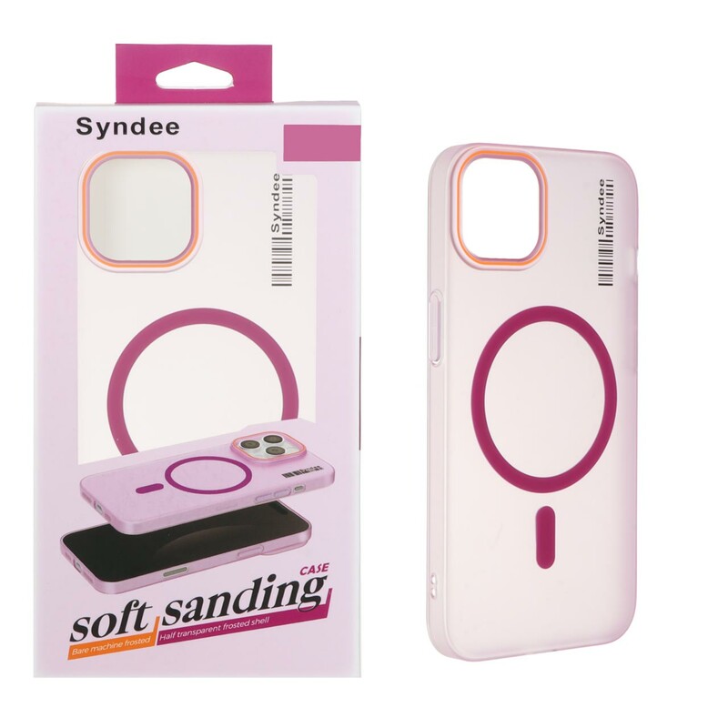 قاب اورجینال Syndee پشت مات MagSafe مدل Apple iPhone 13 / iPhone 14 - سرخابی (پک دار)