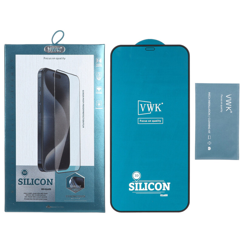 محافظ صفحه نمایش شیشه ای اورجینال VWK ایربگ سیلیکونی مدل Apple iPhone 12 Pro Max (پک دار)