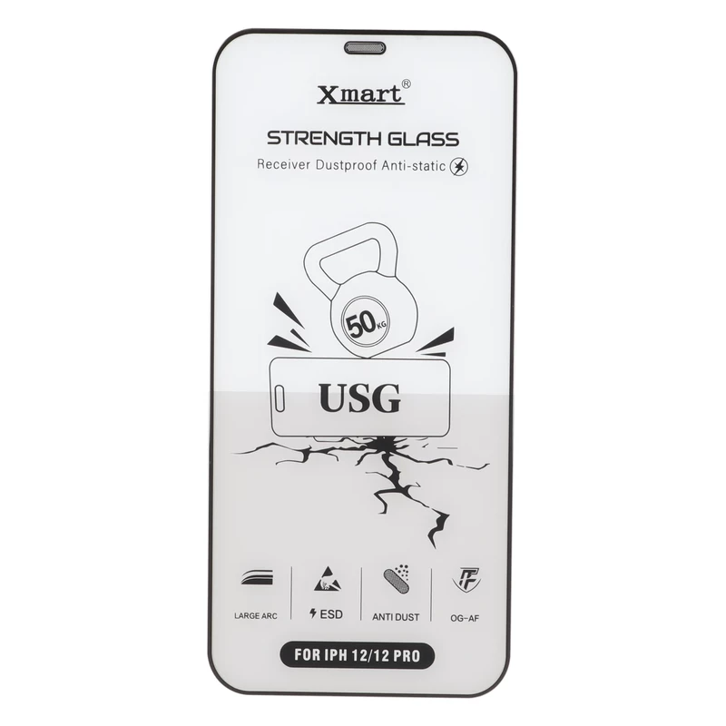 محافظ صفحه نمایش شیشه ای اورجینال Full Cover XMART Anti Static USG مدل Apple iPhone 12 / iPhone 12 Pro