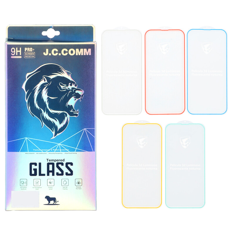 محافظ صفحه نمایش شیشه ای شبرنگ ایربگ دار Full Cover J.C.COMM مدل Apple iPhone 12 / iPhone 12 Pro (پک 5 عددی)
