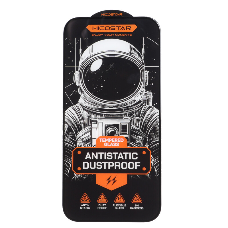 محافظ صفحه نمایش شیشه ای Full Cover Anti Static Hicostar مدل Apple iPhone 17 / iPhone 16 Pro