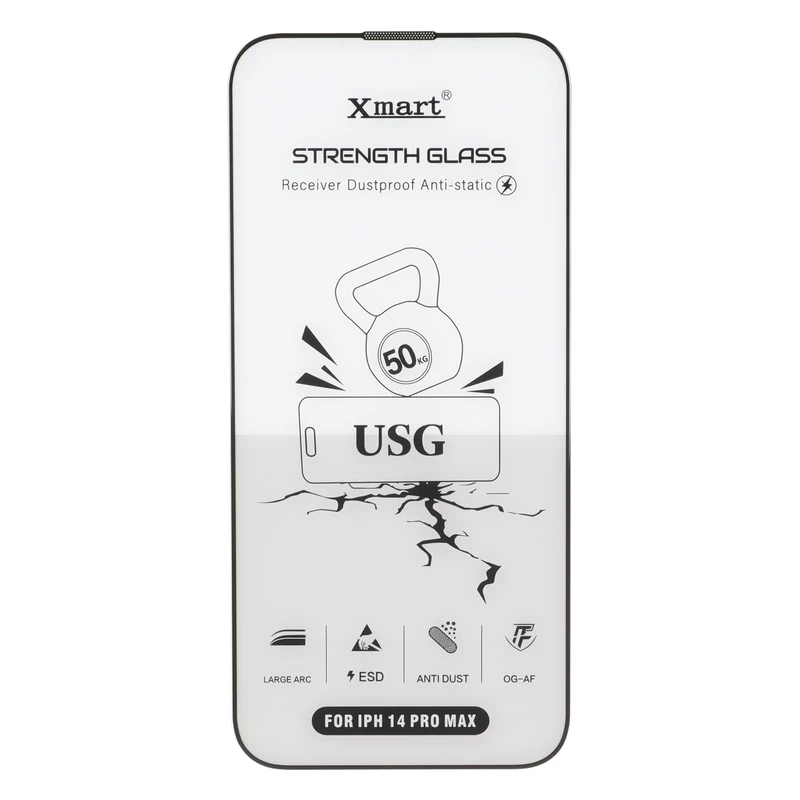 محافظ صفحه نمایش شیشه ای اورجینال Full Cover XMART Anti Static USG مدل Apple iPhone 14 pro max