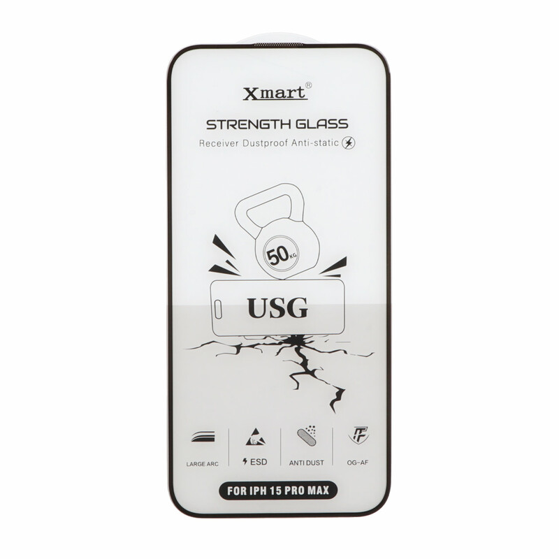 محافظ صفحه نمایش شیشه ای اورجینال Full Cover XMART Anti Static USG مدل Apple iphone 15 Pro Max