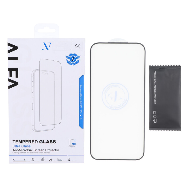 محافظ صفحه نمایش شیشه ای اورجینال Full Cover ALFA Carbon مدل Apple iPhone 17 Pro Max / iPhone 18 Pro Max (پک دار)