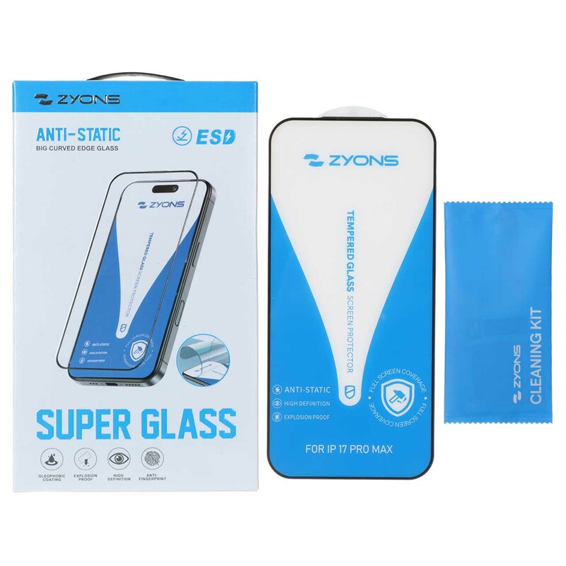 محافظ صفحه نمایش شیشه ای Full Cover ESD Anti Static - Zyons SG مدل Apple iPhone 17 Pro Max / iPhone 18 Pro Max (پک دار)