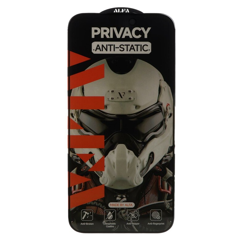 محافظ صفحه نمایش شیشه ای Full Cover ALFA Anti Static Privacy مدل Apple iPhone 15 Pro Max (بدون پک)