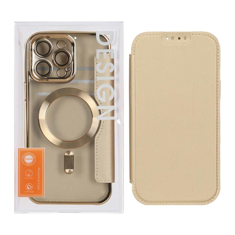 کیف الکتروپلیتینگ MagSafe محافظ لنز گلس دار Apple iPhone 14 Pro Max - طلایی (پک دار)