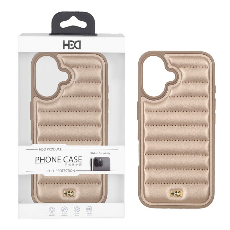 قاب اورجینال HDD چرم پافری طرح دوخت Apple iPhone 16 - طلایی (پک دار)