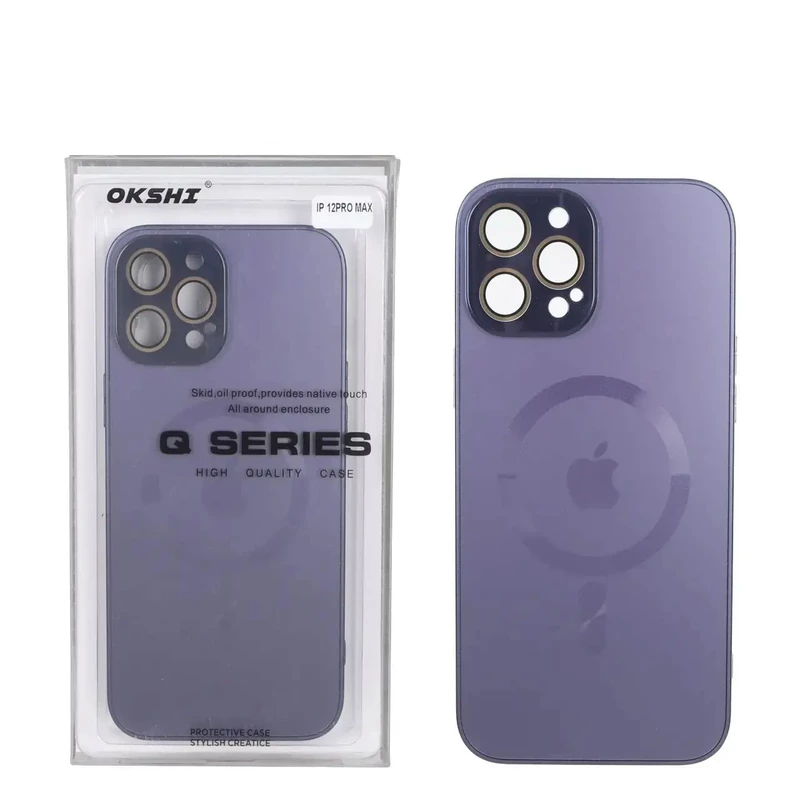 قاب اورجینال PVD MagSafe Qseries ضدخش لنز گلس دار Apple iPhone 12 Pro Max - بنفش (پک دار)