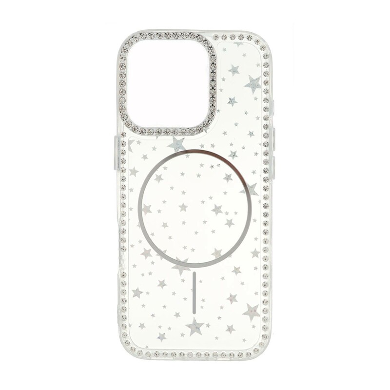 قاب Star شفاف طرح مگ سیف نگین دار Apple iPhone 16 Pro - نقره ای