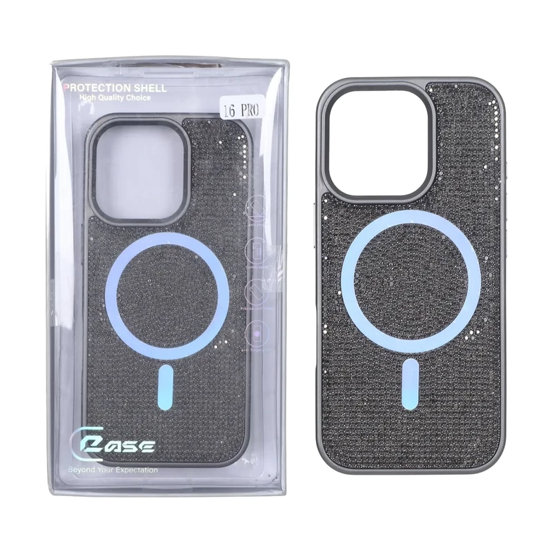 قاب C Case نگین دار MagSafe هولوگرامی محافظ لنزدار Apple iPhone 16 Pro - خاکستری (پک دار)