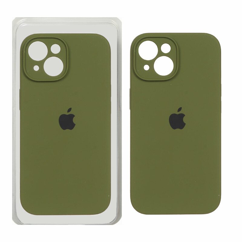 قاب سیلیکونی پاک کنی محافظ لنزدار اورجینال Apple iPhone 15 - سبز زیتونی (پک اصلی)