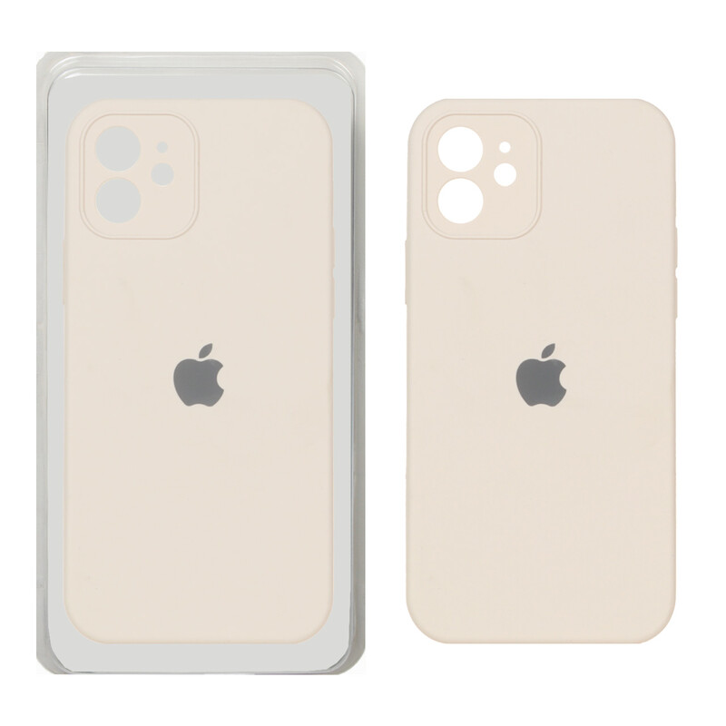 قاب سیلیکونی پاک کنی محافظ لنزدار اورجینال Apple iPhone 12 - کرم (پک دار)
