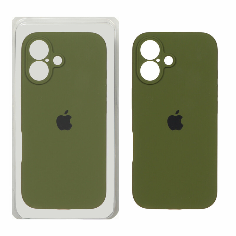 قاب سیلیکونی پاک کنی محافظ لنزدار اورجینال Apple iPhone 16 - سبز زیتونی (پک اصلی)
