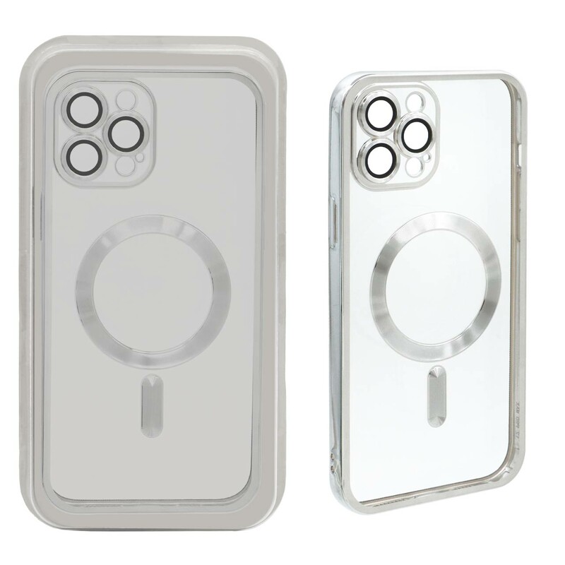قاب اورجینال الکترواستاتیک Magsafe لنز گلس دار Apple iPhone 12 Pro Max - نقره ای (پک دار)