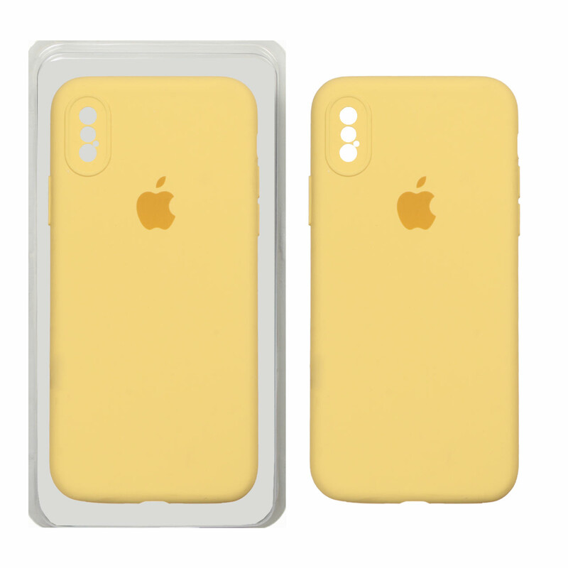 قاب سیلیکونی پاک کنی محافظ لنزدار اورجینال Apple iPhone X / iPhone XS - زرد (پک اصلی)