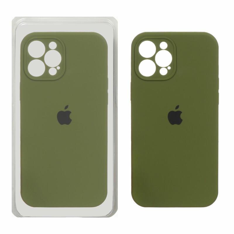 قاب سیلیکونی پاک کنی محافظ لنزدار اورجینال Apple iPhone 12 Pro Max - سبز زیتونی (پک اصلی)