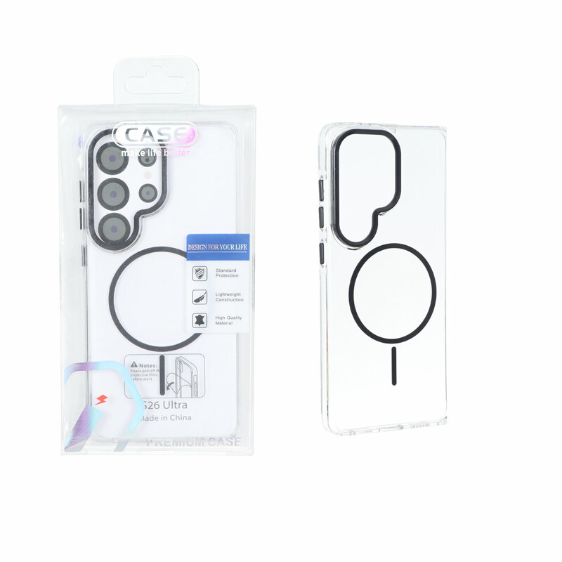 قاب اورجینال Premium Case کریستالی MagSafe لنز فلزی Samsung Galaxy S26 Ultra - مشکی (پک دار)