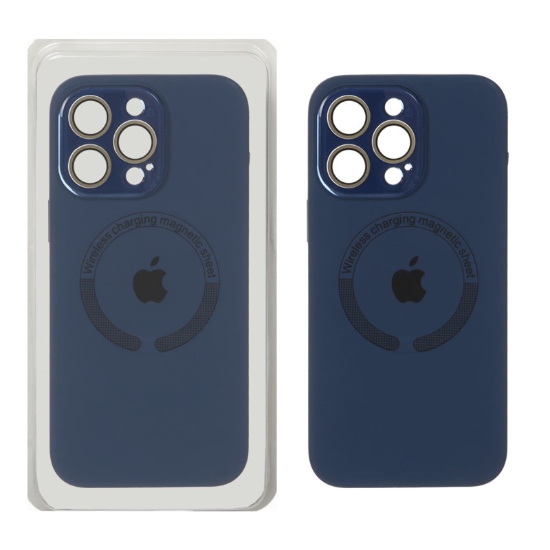 قاب سیلیکونی اورجینال MagSafe محافظ لنز شیشه ای Apple iPhone 15 Pro Max - سرمه ای (پک دار)
