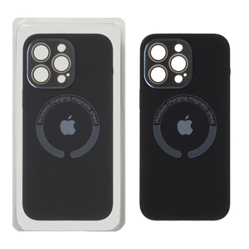 قاب سیلیکونی اورجینال MagSafe محافظ لنز شیشه ای Apple iPhone 15 Pro Max - مشکی (پک دار)
