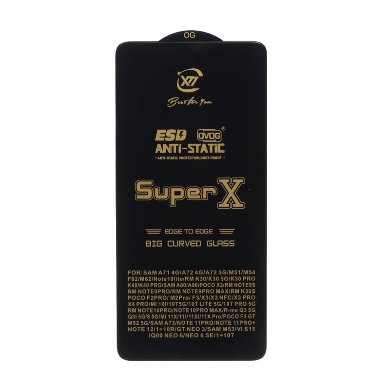 محافظ صفحه نمایش آنتی استاتیک Full Cover Super X مدل Samsung A71 / A72 / A73 / M51 / M52 / M53 / M54 / M62 / Note 12 Pro 5G / Note 12 Pro Plus / Poco X5 Pro / Poco F5