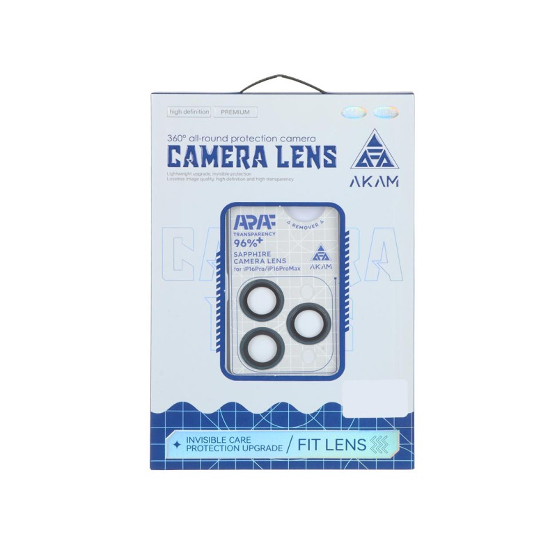 محافظ لنز رینگی اورجینال Akam شابلون دار Apple iPhone 15 Pro Max / iPhone 15 Pro - سرمه ای (پک دار)