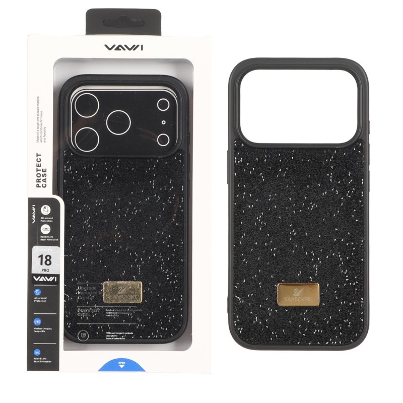 قاب اورجینال Swarovski Vawi مدل Apple iPhone 18 Pro - مشکی (پک دار) - MPS