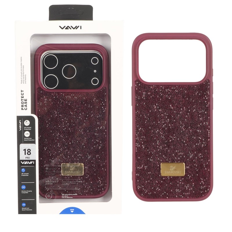 قاب اورجینال Swarovski Vawi مدل Apple iPhone 18 Pro - زرشکی (پک دار) - MPS