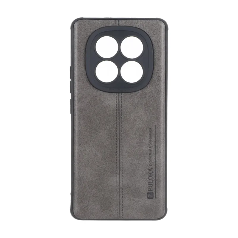 قاب Puloka طرح چرم دوخت دار محافظ لنزدار Xiaomi Redmi Note 15 / Poco M8 5G - طوسی