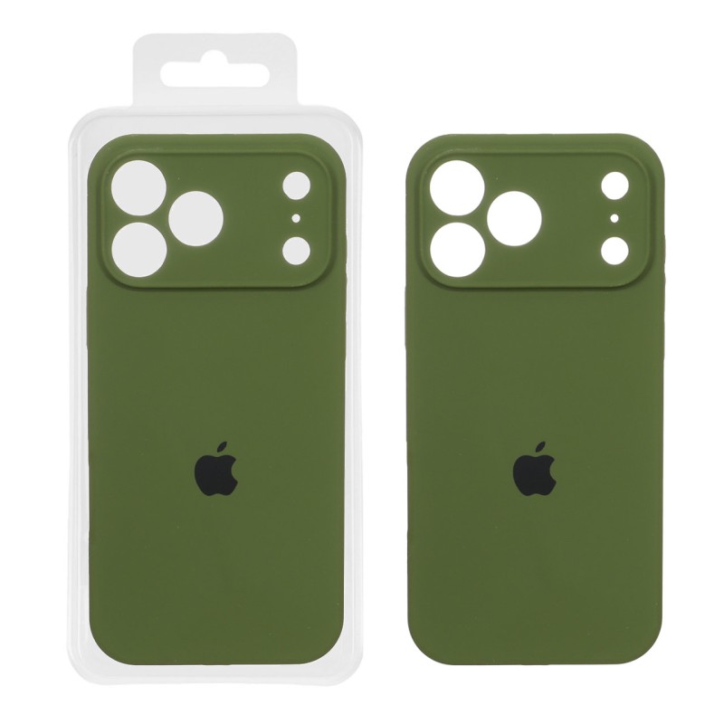 قاب سیلیکونی پاک کنی محافظ لنزدار اورجینال Apple iPhone 17 Pro Max - سبز زیتونی (پک اصلی)
