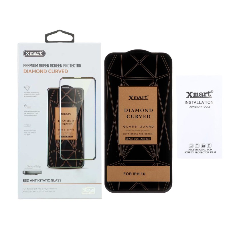 محافظ صفحه نمایش شیشه ای اورجینال XMART - Diamond Curved ESD Anti Static مدل Apple iPhone 16 / iPhone 15 / iPhone 14 Pro (پک دار)