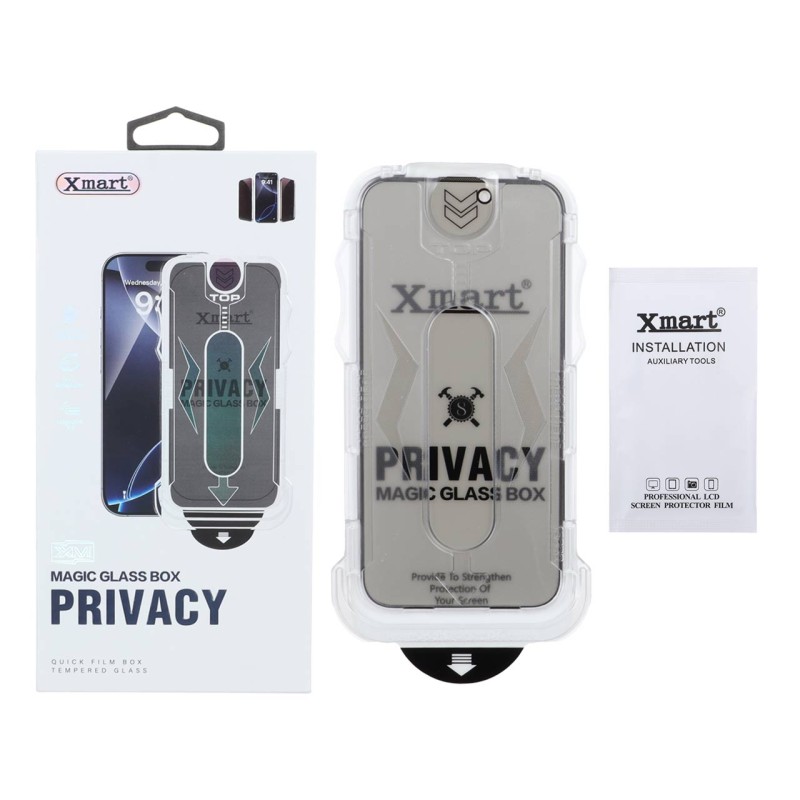 محافظ صفحه نمایش شیشه ای اورجینال XMART Privacy - Magic Glass Box مدل Apple iPhone 16 / iPhone 15 / iPhone 14 Pro (پک دار)