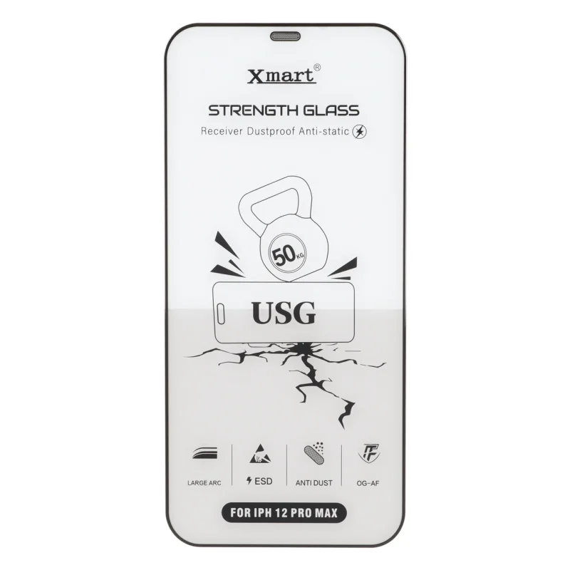 محافظ صفحه نمایش شیشه ای اورجینال Full Cover XMART Anti Static USG مدل Apple iPhone 12 Pro Max