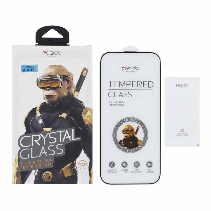 محافظ صفحه نمایش شیشه ای اورجینال Crystal Glass Yesido TG26 مدل Apple iPhone 17 / iPhone 16 Pro (پک دار)