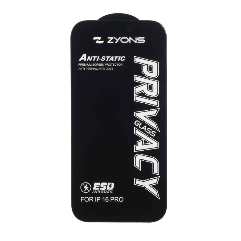 محافظ صفحه نمایش شیشه ای Anti Static - ESD Zyons Privacy مدل Apple iPhone 17 / iPhone 16 Pro