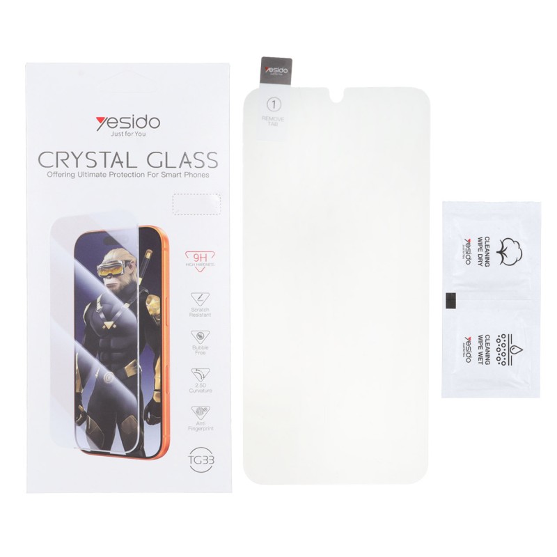 محافظ صفحه نمایش شیشه ای اورجینال بدون حاشیه Crystal Glass Yesido TG33 مدل Samsung Galaxy A15 / A25 / A24 / M34 / F34 (پک دار)