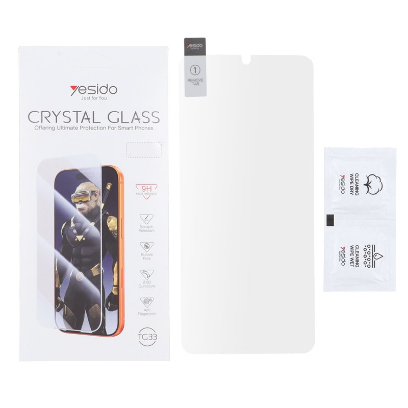 محافظ صفحه نمایش شیشه ای اورجینال بدون حاشیه Crystal Glass Yesido TG33 مدل Samsung Galaxy A17 / A16 / A26 (پک دار)