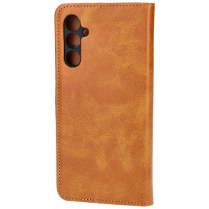 کیف گوشی Samsung Galaxy A56 مدل لپتاپی رنگ قهوه ای شتری (محافظ لنز دار)
