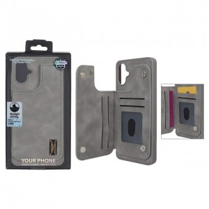 قاب گوشی مدل چرمی جاکارتی‌دار مگنتی LeatherPro مناسب Samsung Galaxy A06 – طوسی